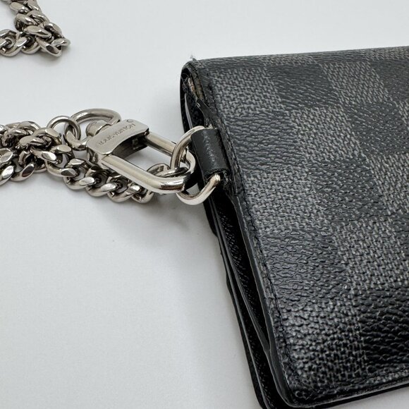 Louis Vuitton Black Checkered Wallet with Silver Chain - Picture 8 of 16